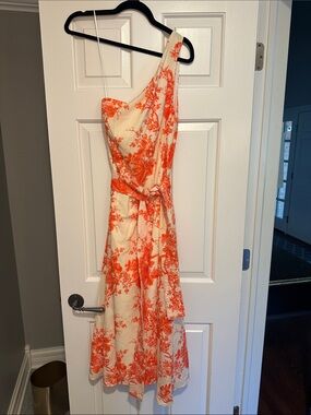 Zara Cream One-Shoulder Dress with Orange Floral Print